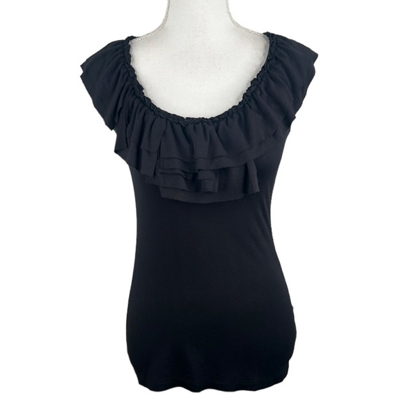 New York & Company Tops - New York & Company Black Ruffle Neck V-Neck Sleeveless Top Size XS